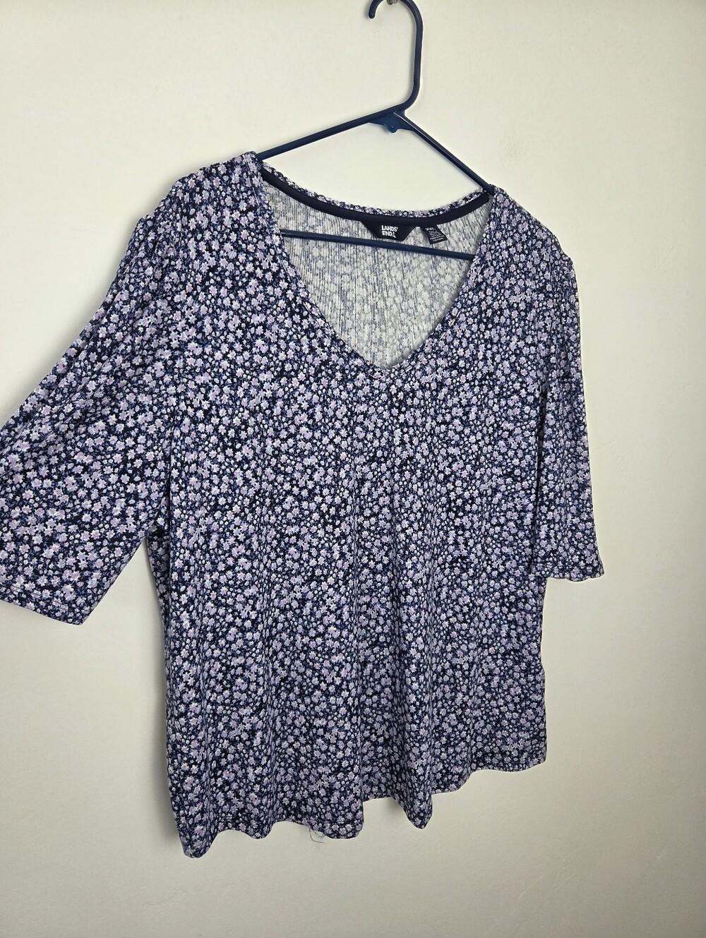 Lands End Plus XXL Ditsy Purple Floral Top Comfy Casual Teacher Modest Pullover